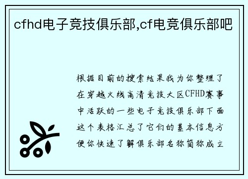 cfhd电子竞技俱乐部,cf电竞俱乐部吧